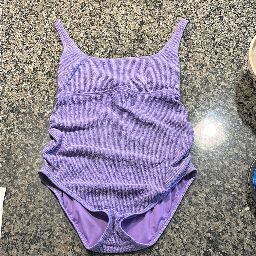 Maternity Purple Textured Swimsuit